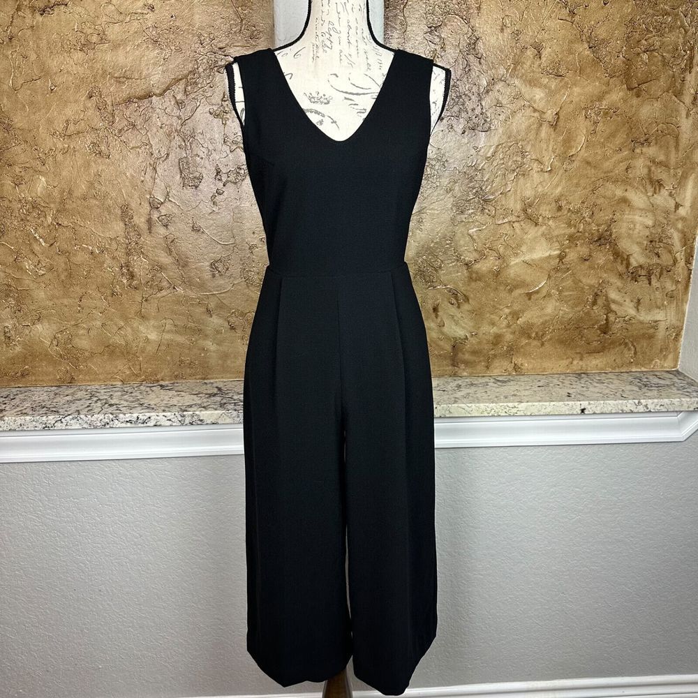Club Monaco Tie Back Cropped Jumpsuit Women's 2 Black Sleeveless Polyester
